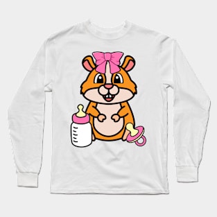 cute baby hamster wears a pink ribbon Long Sleeve T-Shirt